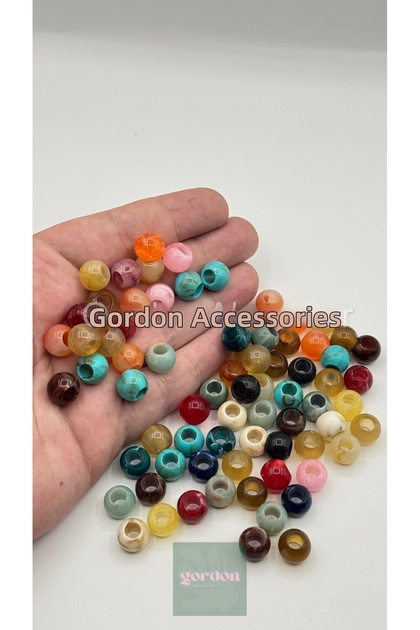 Natural Stone Look 12mm Wide Hole Acrylic Beads 50 Grams