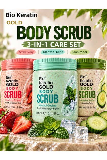 Body Scrub 3-Piece Body Peeling Care Set Strawberry & Menthol-Mint & Cucumber 3X500Ml