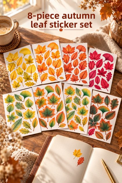 Autumn Leaves 8-Piece Sticker Set - Planner Agenda Phone Tablet Laptop Bullet Journal Sticker