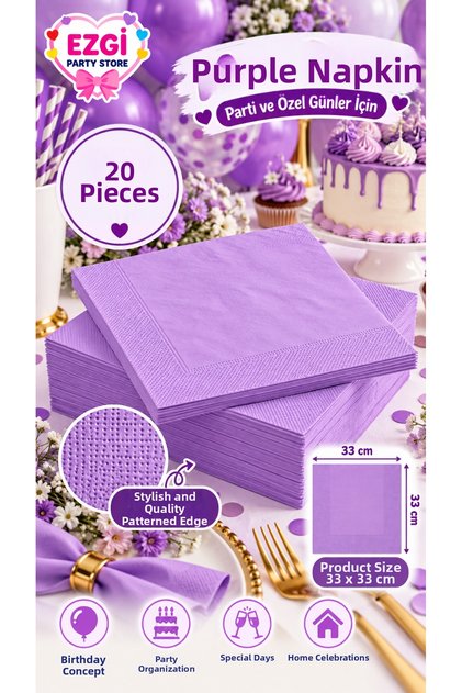 20Pcs Purple Napkins 33X33Cm Birthday Concept Party Tableware Table Decoration Celebration Napkin
