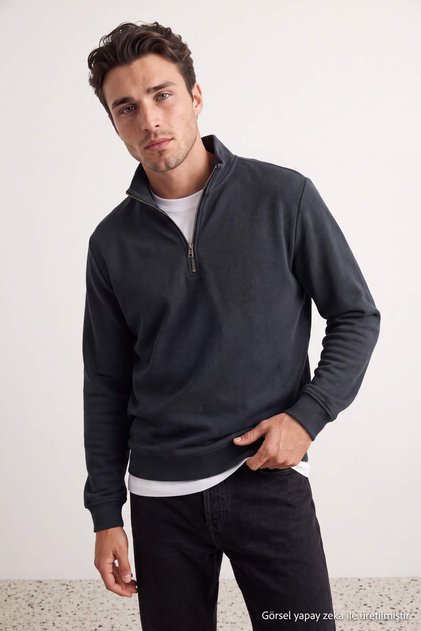 Füme Regular/Normal Cut Stand Collar Brushed Thessaloniki Soft Tuşe Sweatshirt Tmnaw27Sw00012