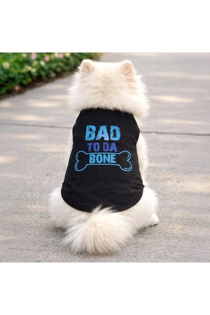 Tricou Negru cu Imprimeu "Bad to da Bone" pentru Caini