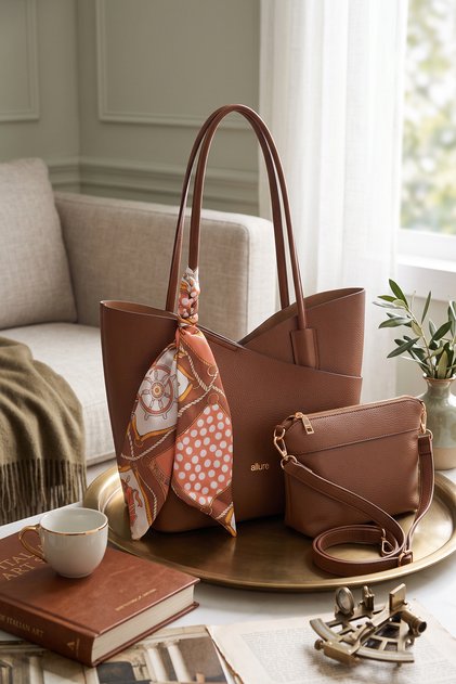 Lyra Women's Shoulder Bag with Scarf Detail and 2 Puppies