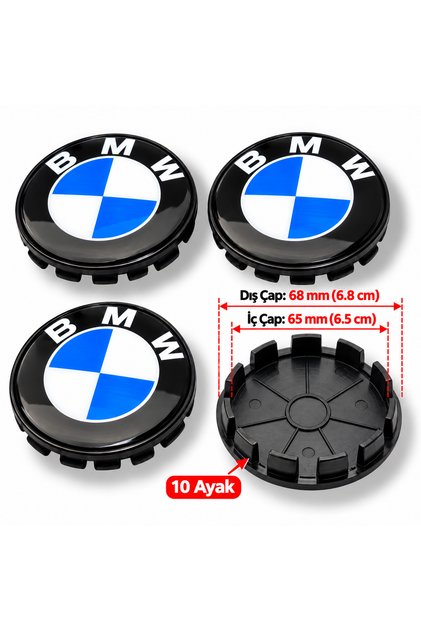 68 65 mm BMW Logolu Siyah Jant Göbeği Kapağı 10 Ayaklı Geçmeli Jant Kapağı Seti 4 Adet