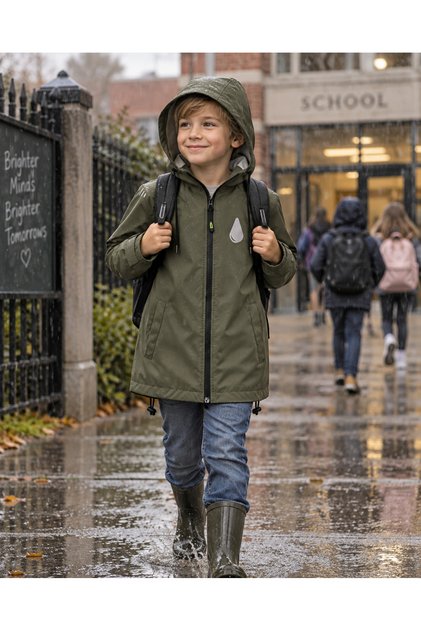 Children's Raincoat with Bag, Waterproof, Reflective Print