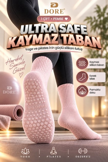 Orijinal Premium Ultra Safe Kaydırmaz Taban Ter Emici Havlu Taban Yoga Pilates Spor Darbe Emici Güçlü Tutuş Extra Güçlendirilmiş Pamuklu Kaymaz Tabanlı Çorap | Standart Beden 36-42