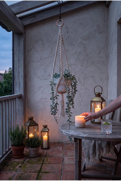 Makrome Balkon Saksı Askısı, Tavana Asılan Çiçeklik, Dekoratif Bitki Askısı, Çiçek Askısı