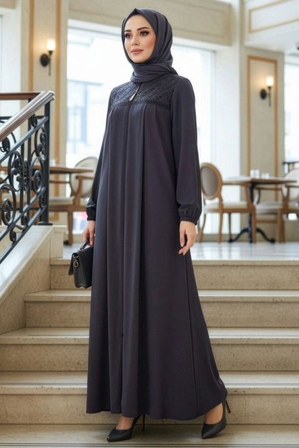 Smoked Hijab Ferace with Zipper 45313Fu