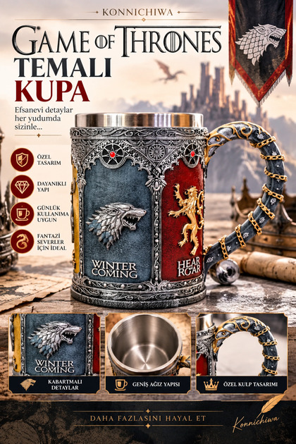 GAME OF THRONES TAHT OYUNLARI KUPA MUG ÇELİK TERMOSLU BARDAK 3 BOYUTLU KABARTMALI