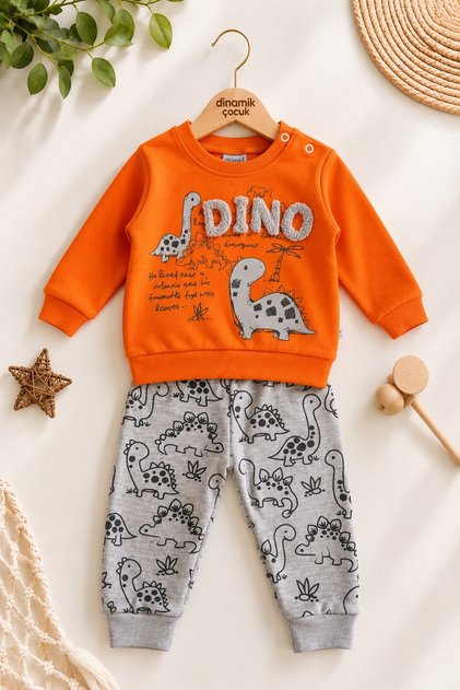Baby boy dinosaur patterned 2-piece bottom top set sweatshirt tracksuit set 3-6-9-12 months old