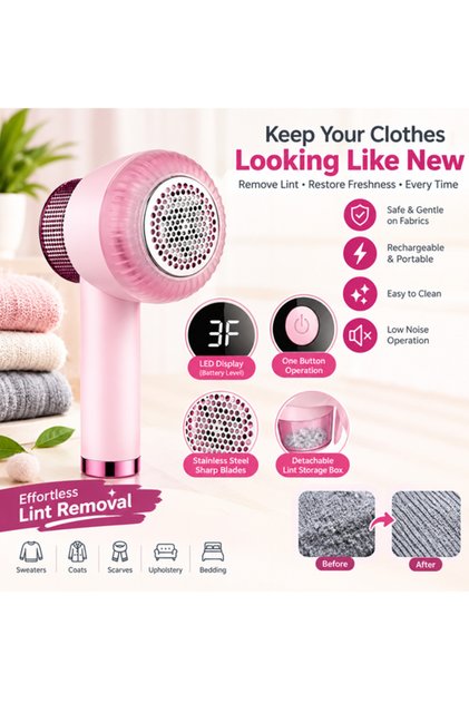 Rechargeable Electric Fabric Shaver & Lint Remover, Pink