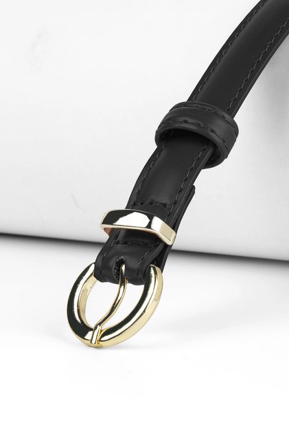 Women's Thin Gold Buckle Basic Belt - Classic Pants Skirt Jacket Belt
