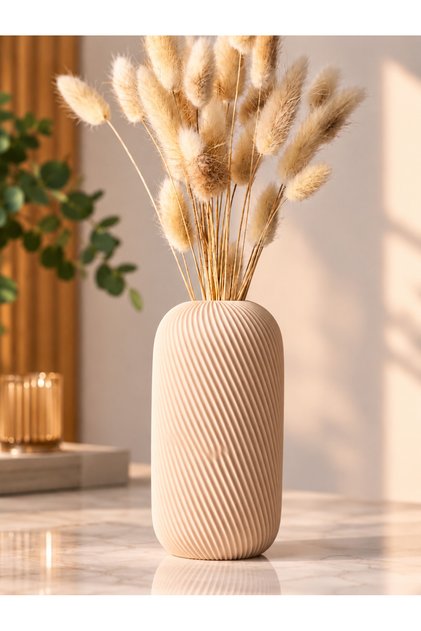 Minimalist 3D Baskı Dekoratif Vazo - Modern Çizgili Tasarım - İnce Yapılı Vazo