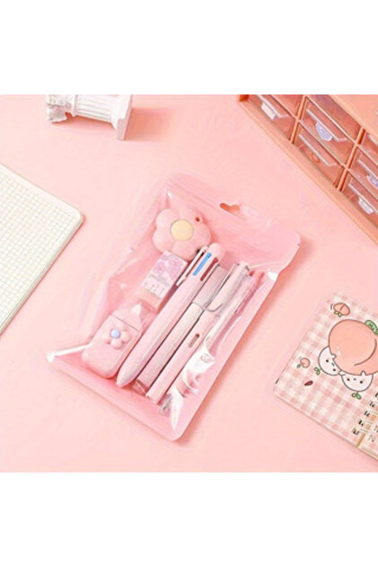 PK 7pcs/set Cream Color Cute Stationery Set For School Christmas Student Gift Kawaii Writing Supplie