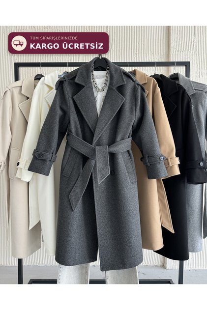 Premium Modern Antrasit Kaşe Kaban