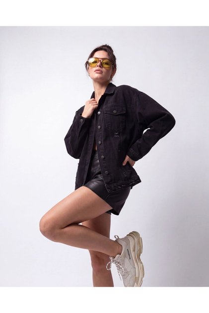 Fame Kadın Oversize Denim Kot Ceket Siyah