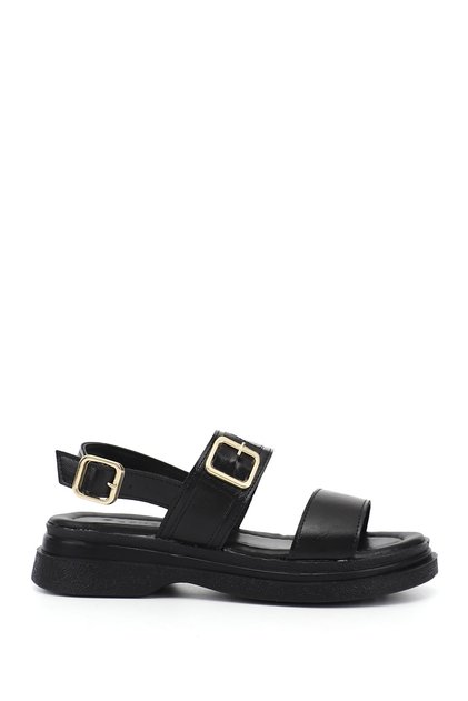 Women's Black Buckled Padded Sole Sandals