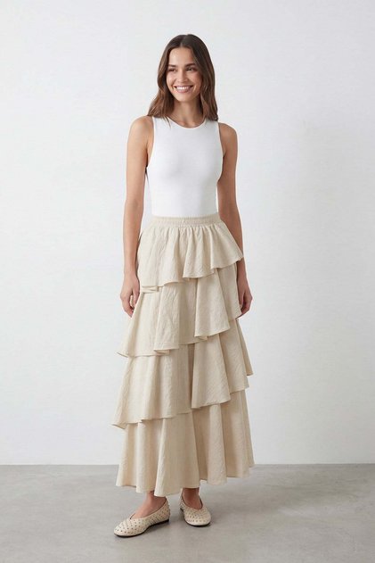 Women's Layered Long Skirt – 20768Etk Beige