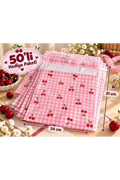 Pachet de 50 pungi cadou cu imprimeu cireșe