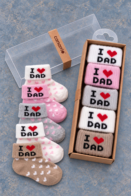 Pack of 5 Multi-Colored I Love Dad Printed Folded Heart Baby Socks