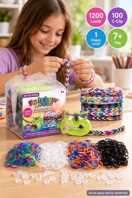 Rainbow Loom Bileklik Yapma Seti Cutie Cube Tie Dye 1200 Lastik Happy Loom A0155