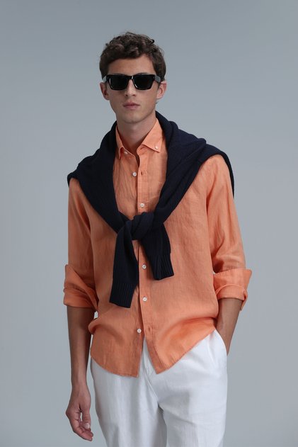 Pitaya Men's Linen Shirt Comfort Fit Orange