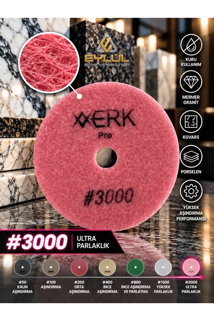 100mm 3000 Numara Kuru Ped | Bal Peteği Desenli | Mermer Granit Porselen Kuvars Parlatma Pedi
