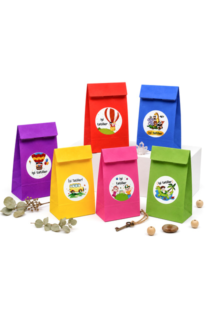 15x29 cm Renkli Karne Hediyelik Kese Kağıdı Seti 12’li | İyi Tatiller Stickerlı ( 3 Renk )