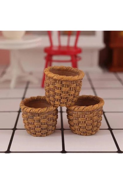 3pcs Mini 1/12 Cute Dollhouse Rattan Frame Hand-woven Vegetable Food Storage Basket Dolls Miniature