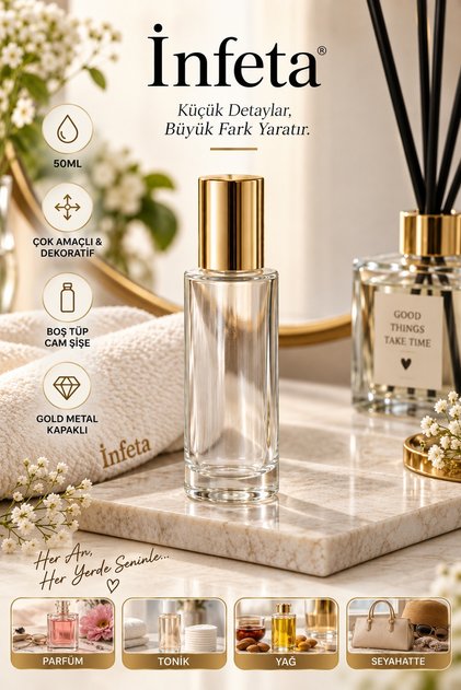 50ml Clear Glass Bottle with Gold Metal Cap Multi-Purpose Decorative Empty Bottle