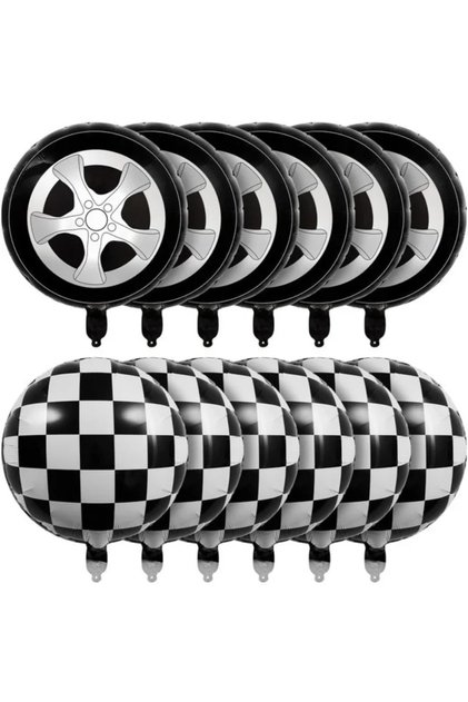 O 18inch wheel 12pcs 12pcs /set 18 inch Racing Tire Black and White Checkered Foil Balloon Racing Bi