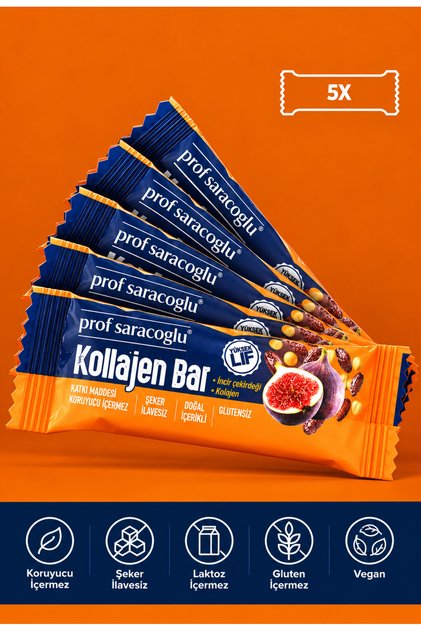 Kollajen Bar İncir Çekirdeği İçeren 5 Adetlik Yüksek Lif Atıştırmalık Paket