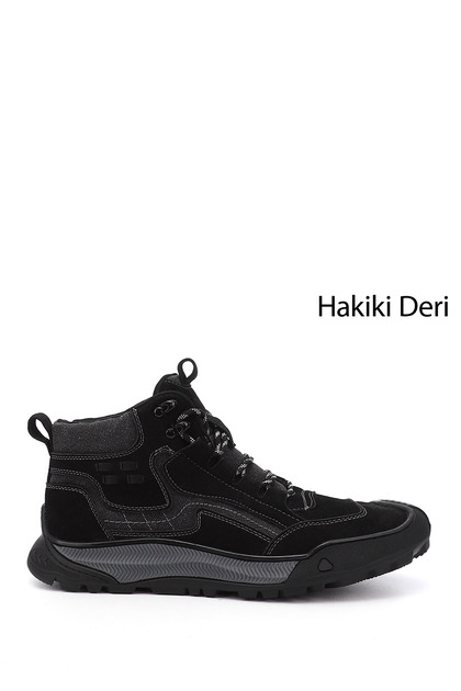Erkek Siyah Kauçuk Taban Hakiki Deri Outdoor Bot
