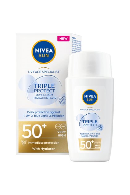Fluid solar UV pentru față cu protecție triplă, SPF 50+, 40 ml