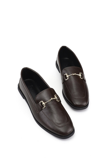 Women's Brown Blunt Toe Buckle Ballerinas