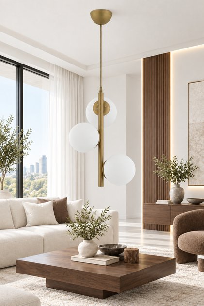 Salkım 3'lü Eskitme Beyaz Glop Camlı Modern Avize