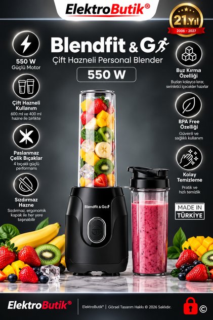 Blendfit Go Personal Kişisel Smoothie Blender Çift Hazne Siyah 600ml & 400ml