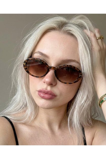 Lille Leopar Brown Glass Oval Ellipse Trend Model Sunglasses 58 18 145
