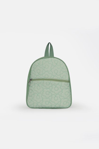 Parachute Fabric Floral Quilted Backpack with Faux Detailing, Mint Green Girls' Backpack