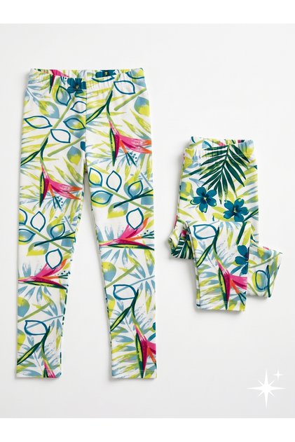 Girls' Leggings Tropical Leaf Pattern Stretchy Fabric 100% Cotton Leggings Cotton Casual Lycra Leggings 2-13 Years