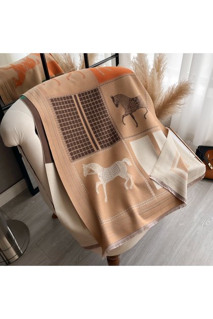 Dark Khaki Brand Horse Print Scarf pashmina Cashmere Travel Blanket Shawl Comfortable Wrap Shawl Au