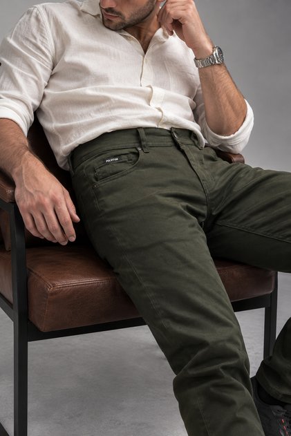 Erkek Keten Pantolon Kanvas Likralı Regular Fit Haki 106