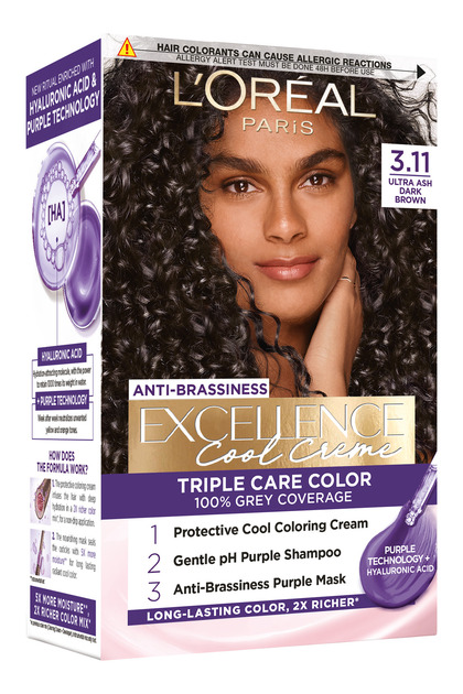 Excellence Cool Creme 3.11 Maro închis ultra cenușiu, Vopsea de păr permanentă, 192 ml