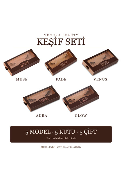 Keşif Seti | MUSE, FADE, VENÜS, AURA, GLOW | 5 Farklı Model, Toplam 5 Çift Yarım Takma Kirpik
