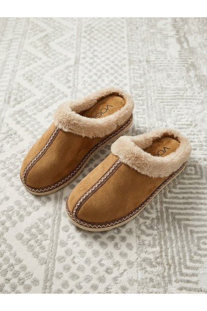 Women's Tan Fur Suede House Slippers