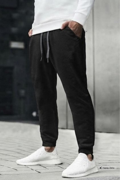 Men's Black Seasonal Ribbed Cuffed Sweatpants