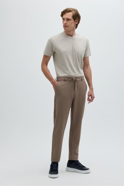 Vizon Dokulu Arka Lastikli Köprü Kemerli Bağcıklı Slim Fit Jogger Pantolon