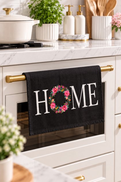 Floral Home Black Oven Cover – 35X50 Cm, Digital Printed Suede Fabric