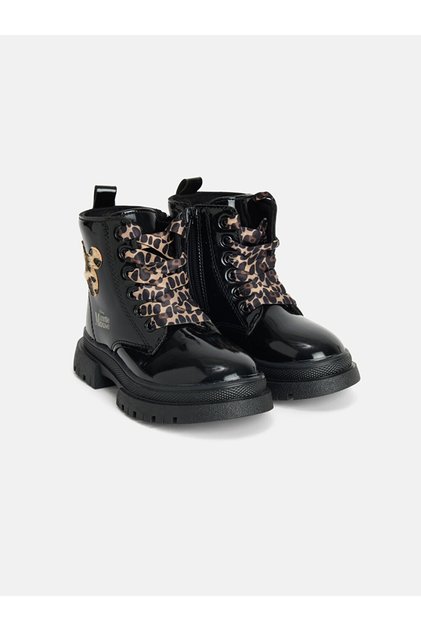 Leopard Patterned Lace-Up Girls' Boots