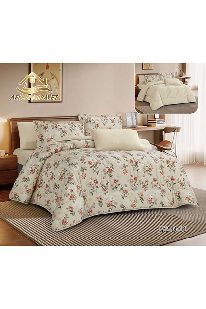 Floral Nefren Summer 6 Piece Microfiber Bedspread - Quilted Comforter and Elastic Fitted Sheet